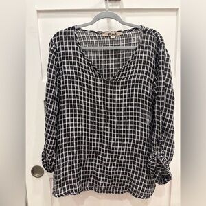 Flax Black & White Checked Linen V-Neck Tunic Lagenlook